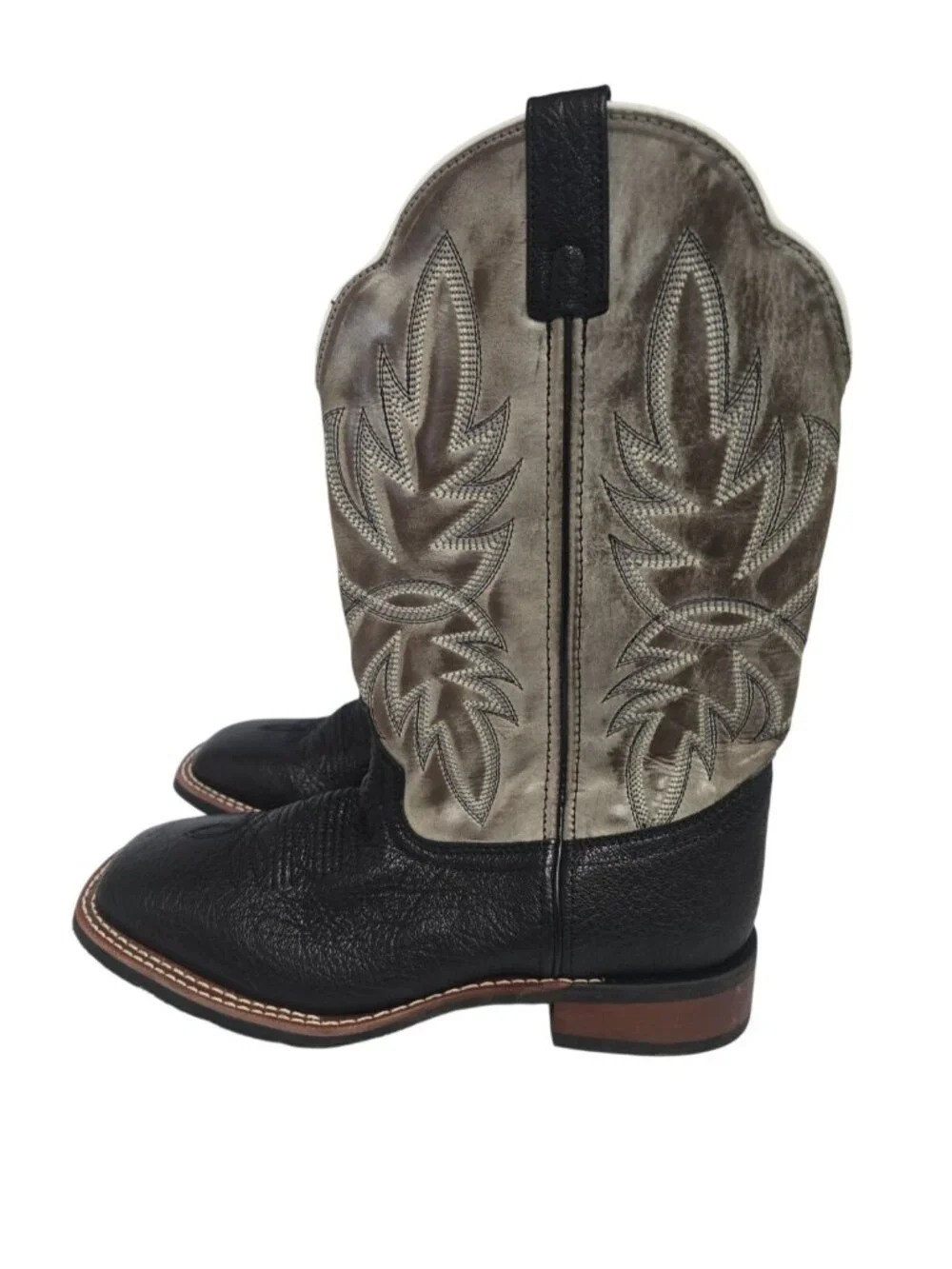 Laredo Men's 7910 Isac Square Toe Leather Cowboy Western Boot Black Gray 9.5D